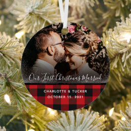 Rustikale Erste Weihnachten Verheiratet Kariert 2 Ornament Aus Metall