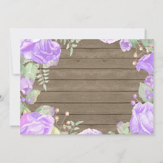 Rustikale Erster Geburtstag Einladung Lila Blume (Rückseite)