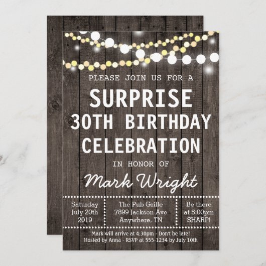 Rustikale Erwachsenenüberraschung Einladung zur Ge (Vorne/Hinten)