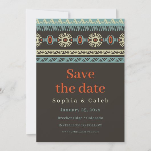 Rustikale Ethnic Tribal Winter Wedding Save The Date (Vorderseite)