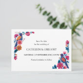 Rustikale ethnische Volksvögel und Blumen Hochzeit Save The Date (Stehend Vorderseite)