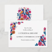Rustikale ethnische Volksvögel und Blumen Hochzeit Save The Date (Vorne/Hinten)