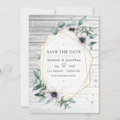 Rustikale Eukalyptus-Anemone-Geometrische Hochzeit Save The Date (Vorderseite)