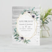 Rustikale Eukalyptus-Anemone-Geometrische Hochzeit Save The Date (Stehend Vorderseite)