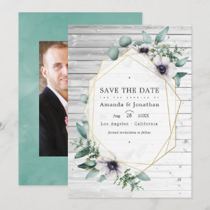 Rustikale Eukalyptus-Anemone-Geometrische Hochzeit Save The Date