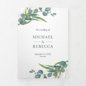 Rustikale Eukalyptus-Blätter Foto Collage Wedding Dreifach Gefaltete Einladung (Cover)