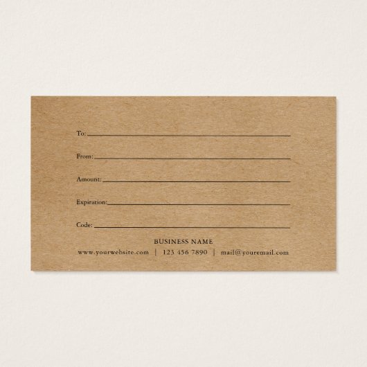 Rustikale Eukalyptus-Blätter Geschenkgutschein (Rückseite)