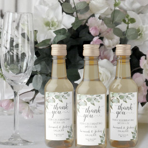 Rustikale Eukalyptus-Blätter Hochzeit Danke Mini Weinetikett