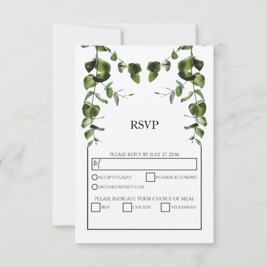 Rustikale Eukalyptus-Blätter Hochzeiten von RSVP-K RSVP Karte (Vorderseite)