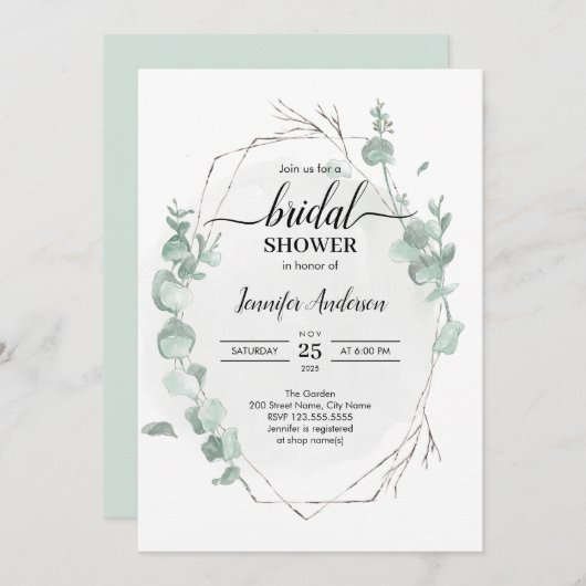 Rustikale Eukalyptus Bridal Dusche Einladung (Vorne/Hinten)