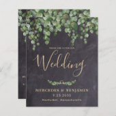 Rustikale Eukalyptus Budget QR Code Wedite Einladu (Vorne/Hinten)