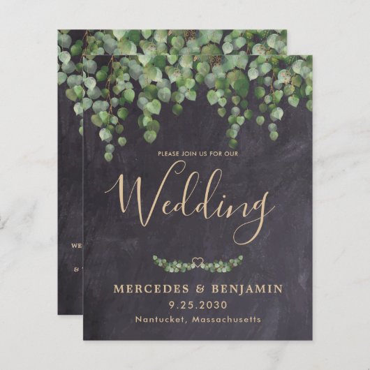 Rustikale Eukalyptus Budget QR Code Wedite Einladu (Vorne/Hinten)