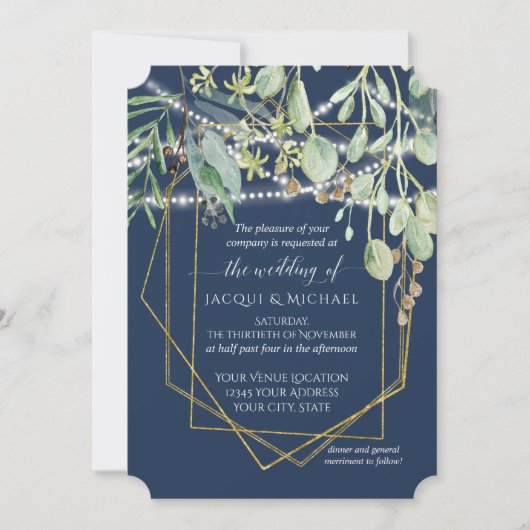 Rustikale Eukalyptus Forest Foliage Geometric Wedd Einladung (Vorderseite)