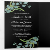 Rustikale Eukalyptus Foto Collage Black Wedding Dreifach Gefaltete Einladung (Innen Erste Seite)