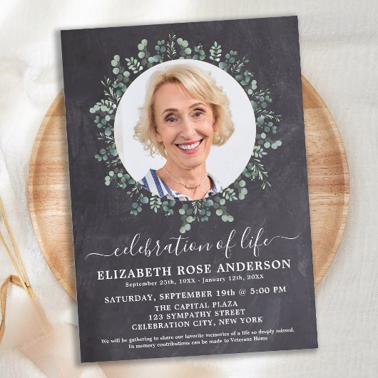 Rustikale Eukalyptus-Foto Slate Celebration Life Einladung