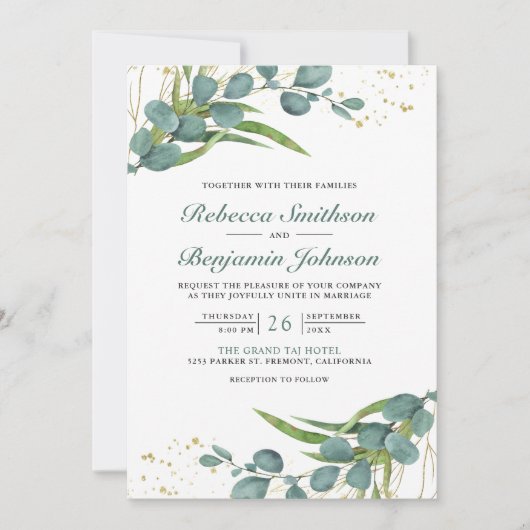 Rustikale Eukalyptus-Fotocollage QR-Code Hochzeit Einladung (Vorderseite)