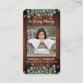 Rustikale Eukalyptus-Gedenkkarte Beerdigung Telefonnummerkarte (Vorderseite)