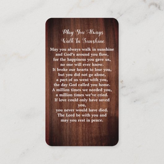 Rustikale Eukalyptus-Gedenkkarte Beerdigung Telefonnummerkarte (Rückseite)