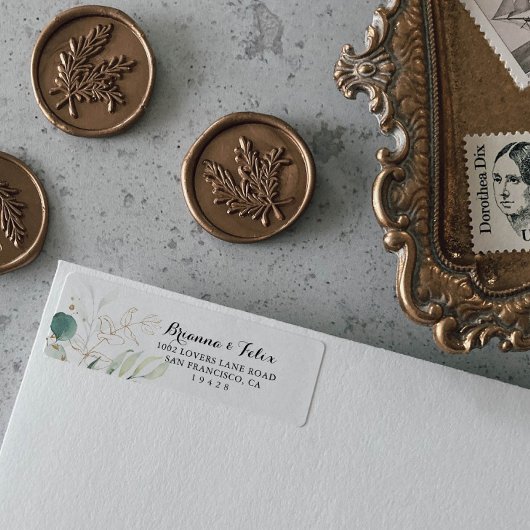 Rustikale Eukalyptus Gold Floral Return Address La