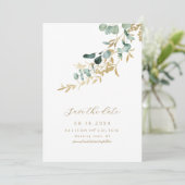 Rustikale Eukalyptus-Gold-Grün Boho-Save-the-Date- Save The Date (Stehend Vorderseite)