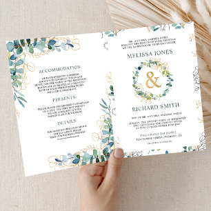 Rustikale Eukalyptus-Gold-Hochzeit Alles in Einem  Einladung