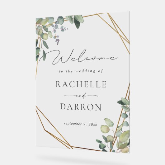 Rustikale Eukalyptus & Gold-Hochzeit Willkommen Acrylschild (Winkel)
