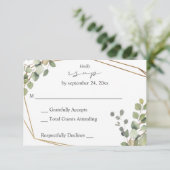 Rustikale Eukalyptus & Gold Rahmen für Mahlzeiten RSVP Karte (Stehend Vorderseite)
