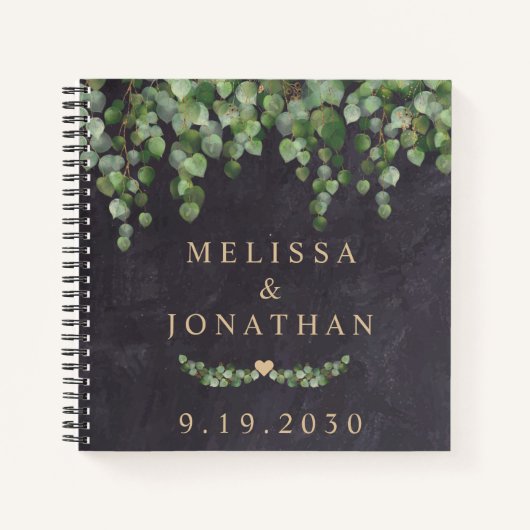 Rustikale Eukalyptus Greenerity Gold-Hochzeit Notizblock (Vorderseite)