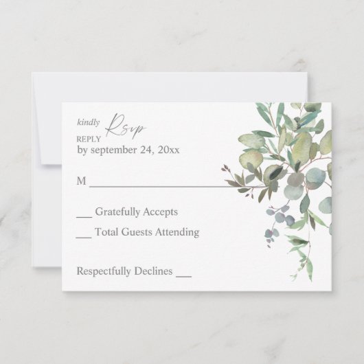 Rustikale Eukalyptus Greenery Duo RSVP Card Karte (Vorderseite)