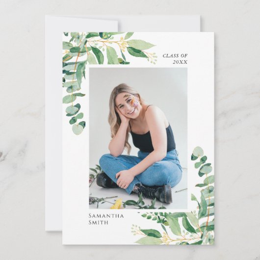 Rustikale Eukalyptus Greenery Einfaches Foto Absch Ankündigung (Vorderseite)