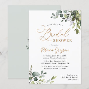 Rustikale Eukalyptus Greenery Gold Brautparty Invi Einladung