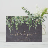 Rustikale Eukalyptus Greenery Gold Wedding Offizie Dankeskarte (Stehend Vorderseite)