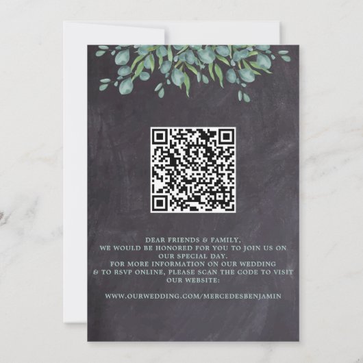 Rustikale Eukalyptus Greenery QR Code Wedding Einladung (Rückseite)