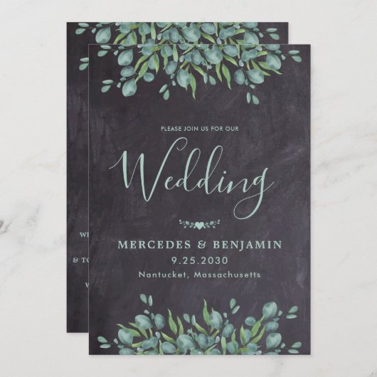 Rustikale Eukalyptus Greenery QR Code Wedding Einladung (Vorne/Hinten)