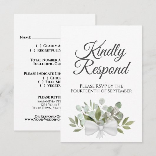 Rustikale Eukalyptus & Greenery Sage Green Wedding RSVP Karte (Vorne/Hinten)