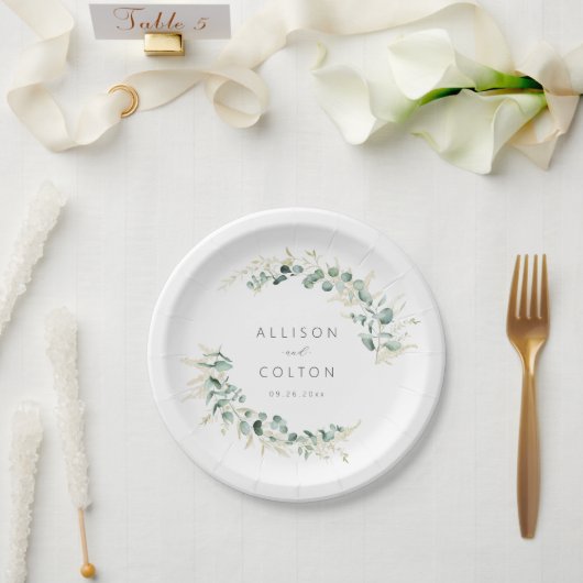 Rustikale Eukalyptus-Grün Boho-Hochzeit Pappteller (Hochzeit)