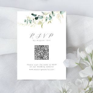 Rustikale Eukalyptus-Grün Boho-QR-Code-Hochzeit RSVP Karte