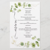 Rustikale Eukalyptus-Grün-Gold-Chic-Hochzeitsmenü (Vorderseite)