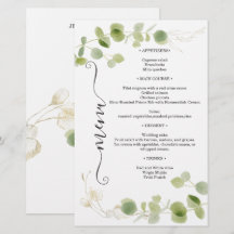 Rustikale Eukalyptus-Grün-Gold-Chic-Hochzeitsmenü