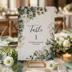 Rustikale Eukalyptus-Grün-Hochzeitstisch-Nummer Tischnummer