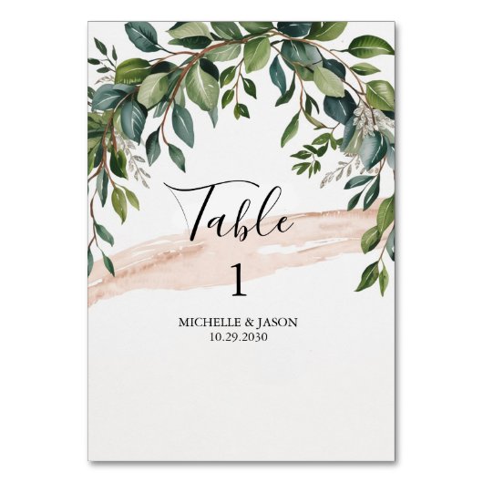 Rustikale Eukalyptus-Grün-Hochzeitstisch-Nummer Tischnummer (Rückseite)