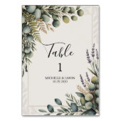 Rustikale Eukalyptus-Grün-Hochzeitstisch-Nummer Tischnummer (Rückseite)