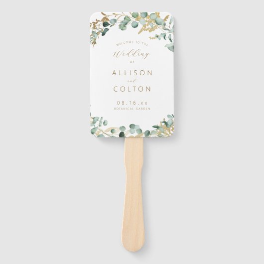 Rustikale Eukalyptus-Grüne Boho Hochzeitsprogramm Fächer (Vorderseite)