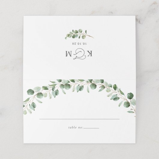 Rustikale Eukalyptus-Grüne eingewickelt Platzkarte (Außenseite Aufgefaltet)