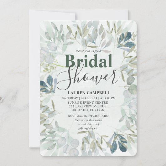 Rustikale Eukalyptus Grüne Einladung (Vorderseite)