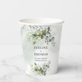 Rustikale Eukalyptus-Grüne Goldhochzeit Pappbecher (Rückseite)