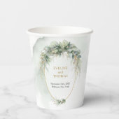 Rustikale Eukalyptus-Grüne Goldhochzeit Pappbecher (Rückseite)