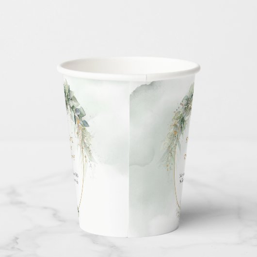 Rustikale Eukalyptus-Grüne Goldhochzeit Pappbecher (Rechts)