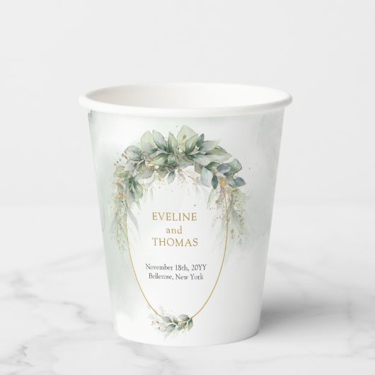 Rustikale Eukalyptus-Grüne Goldhochzeit Pappbecher (Vorderseite)