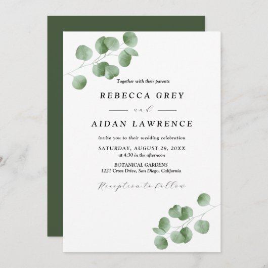 "Rustikale Eukalyptus Grüne Hochzeit Einladung (Vorne/Hinten)